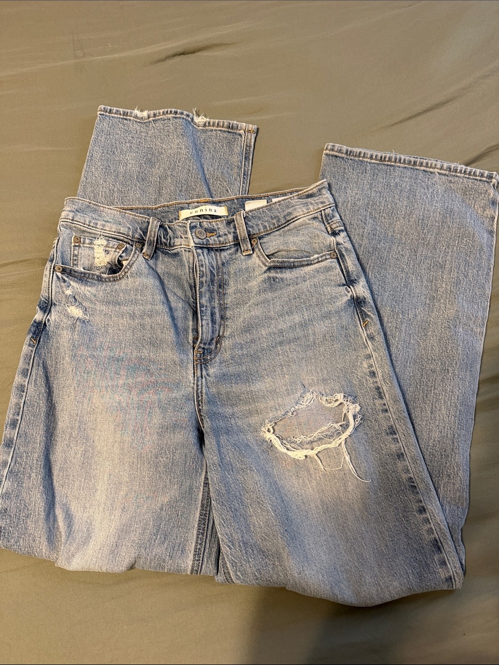 eunina Washed Light Blue Ripped Baggy Jeans